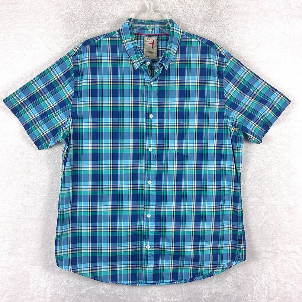 Relwen Camp Shirt Mens 2X Blue Plaid Broadcloth Preppy Outdoors Hiking Huckberry